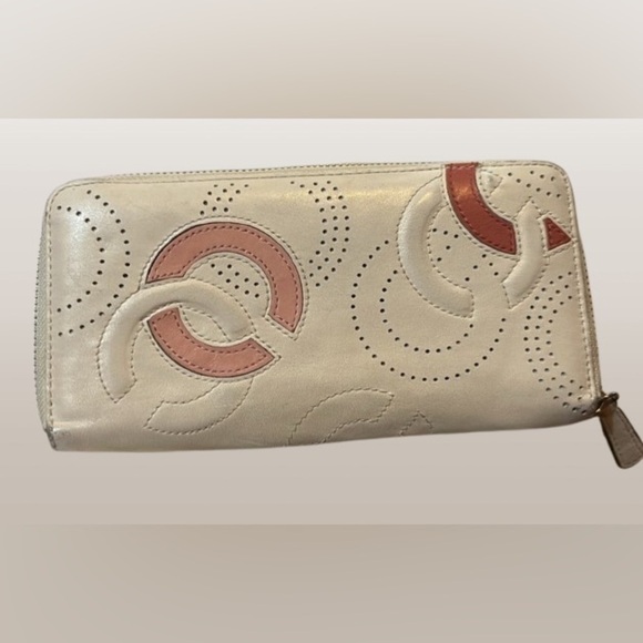 Coach Chelsea Inlaid Charlie Ivory Leather Accordion Wallet Y2K Op Art C - Picture 2 of 4